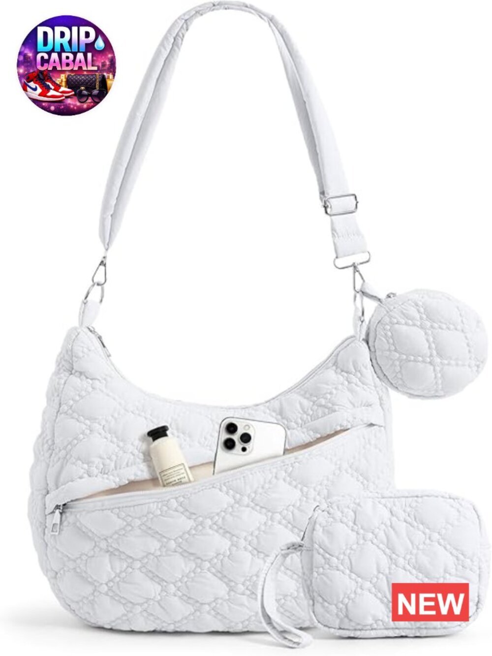 Quilted Puffer Tote Bag Crossbody Hobo with Adjustable Strap Nylon Puffy Purse